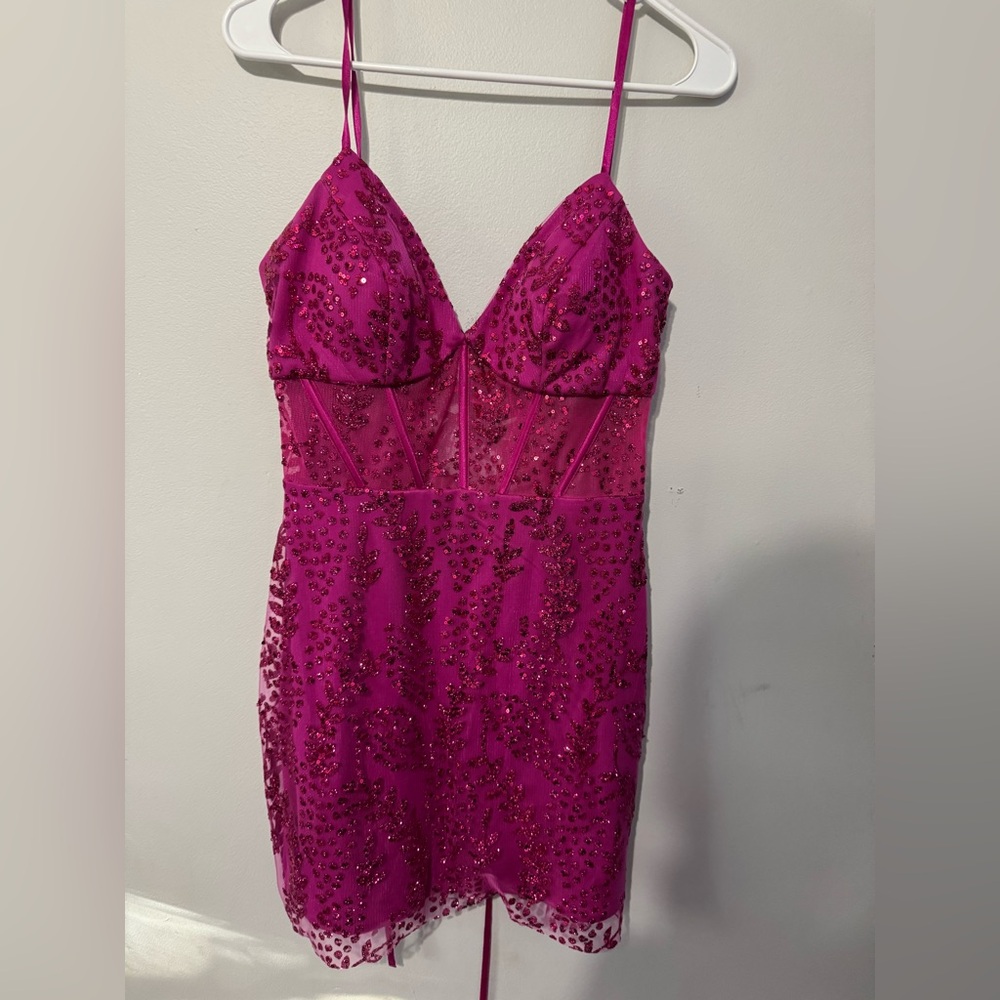 Blondie Nites Pink Sequin Prom Dress